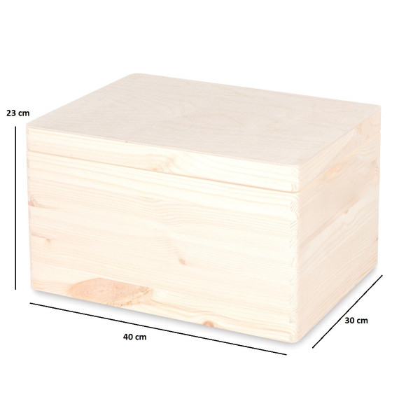 Skrzynka drewniana z deklem bez uchwytów 40x30x23cm Naturalna