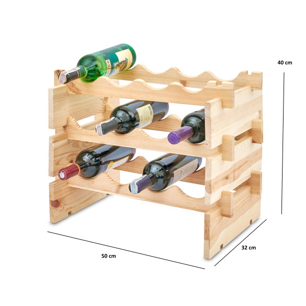 Stojak drewniany na butelki 3-poziomy 50x32x40 cm