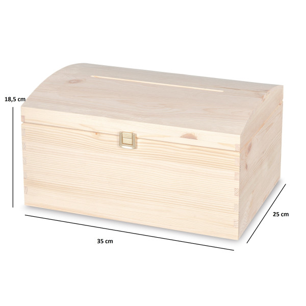 Kuferek drewniany 35x25x18,5 cm z nacięciem na koperty