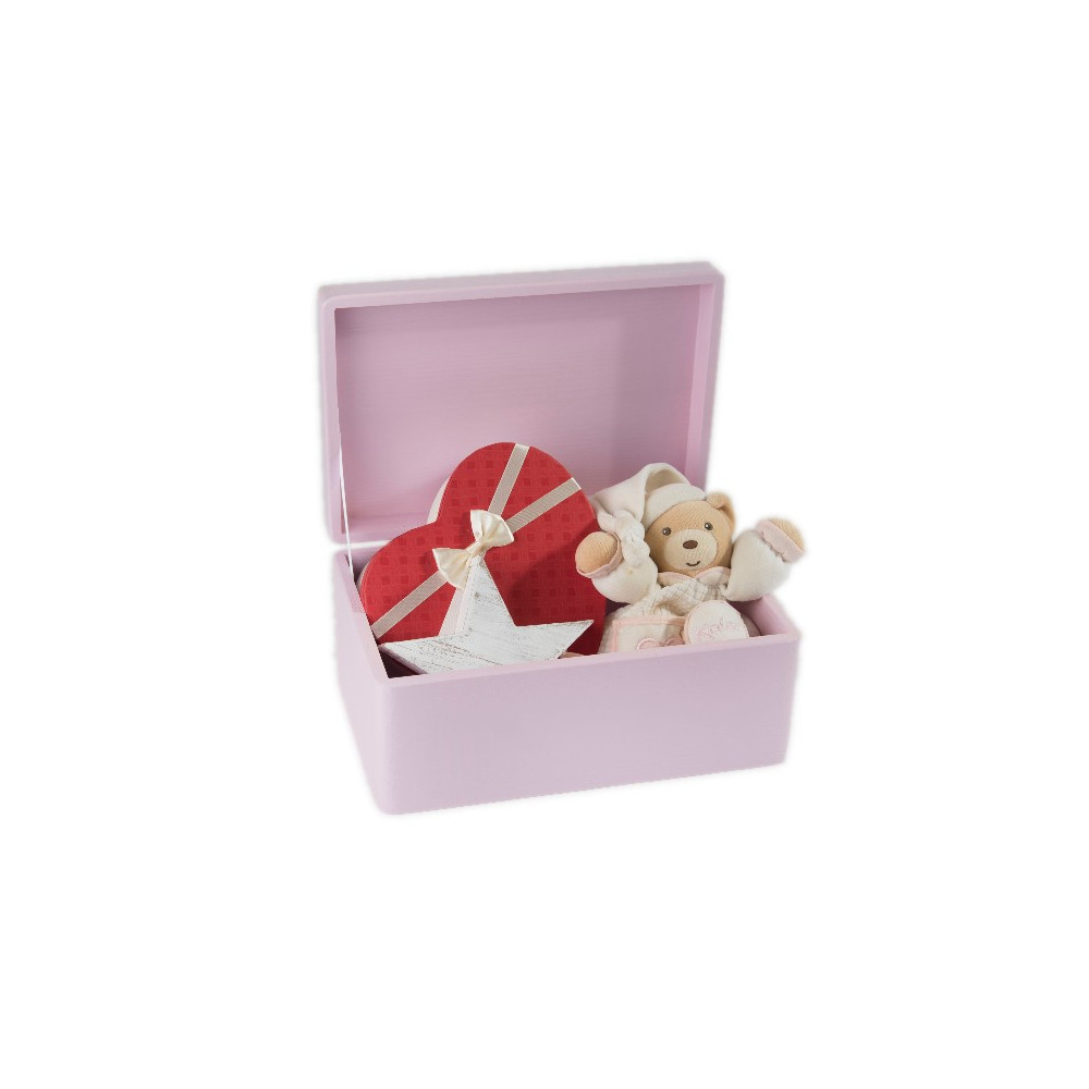 Skrzynka drewniana z deklem bez uchwytów 30x20x13,5cm Różowa