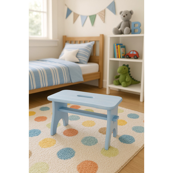Niebieski stołek dziecięcy z drewna  38x18x21  Niebieski stołek dziecięcy z drewna  38x18x21
