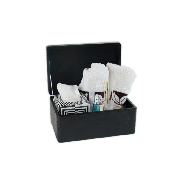 Skrzynka drewniana z deklem bez uchwytów 30x20x13,5 cm Czarna
