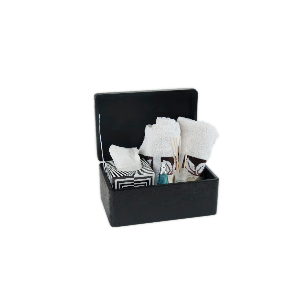 Skrzynka drewniana z deklem bez uchwytów 30x20x13,5 cm Czarna