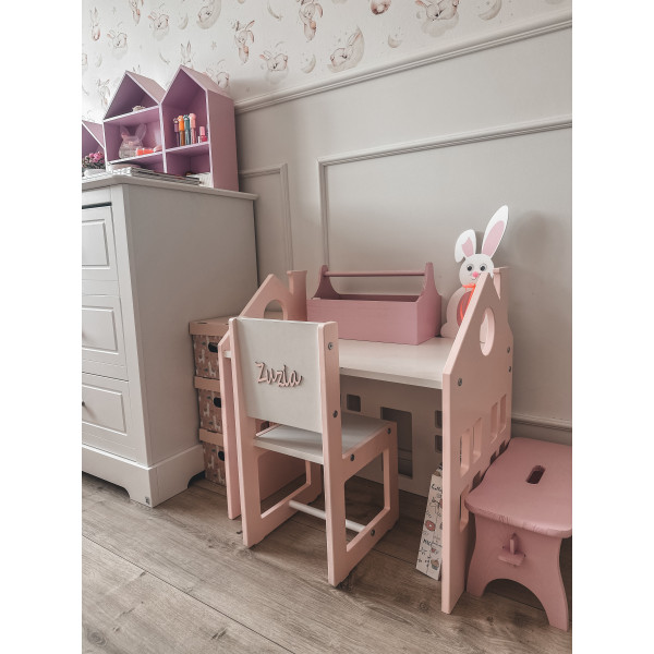 Narzędziownik-nosidełko drewniany 34x18x20,5 cm Light pink