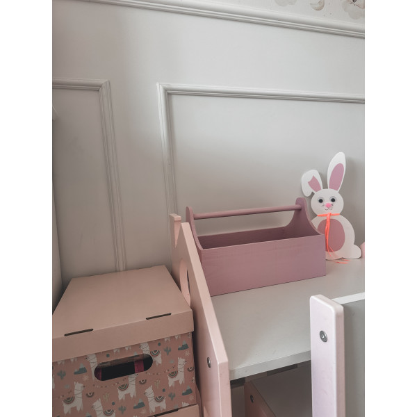 Narzędziownik-nosidełko drewniany 34x18x20,5 cm Light pink