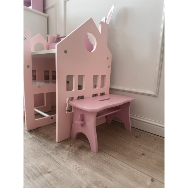 Różowy drewniany stołek dziecięcy 38x18x21 cm Różowy drewniany stołek dziecięcy 38x18x21 cm