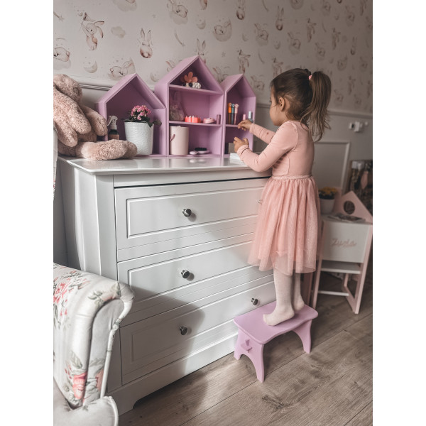 Różowy drewniany stołek dziecięcy 38x18x21 cm Różowy drewniany stołek dziecięcy 38x18x21 cm