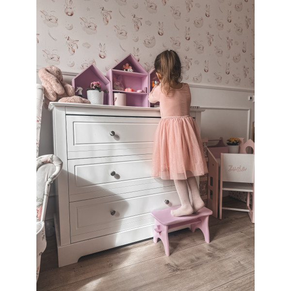 Różowy drewniany stołek dziecięcy 38x18x21 cm Różowy drewniany stołek dziecięcy 38x18x21 cm