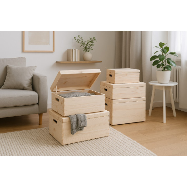 Skrzynka drewniana z deklem 40x30x23cm Natural wood