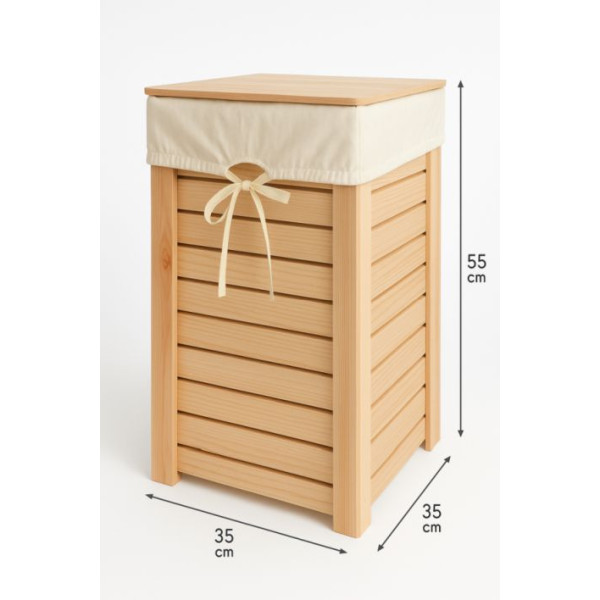 Kosz na pranie drewniany 67L z pokrywą – stylowy pojemnik na bieliznę naturalne drewno WOREK