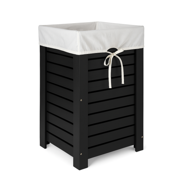 Kosz na pranie drewniany 67L z pokrywą – stylowy pojemnik na bieliznę 35x35x55 cm Czarny WOREK