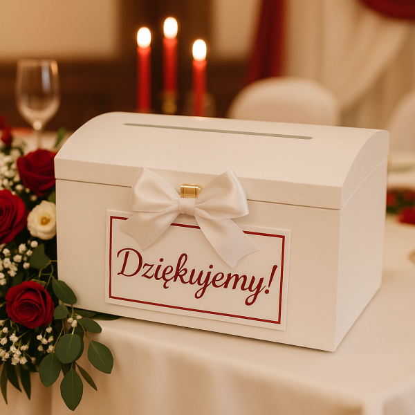 Kuferek drewniany 35x25x18,5 cm z nacięciem na koperty Biały