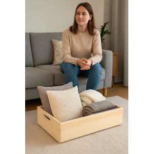 Drewniana skrzynka 60x40x13,5 cm z uchwytami – naturalna sosna na warzywa i owoce