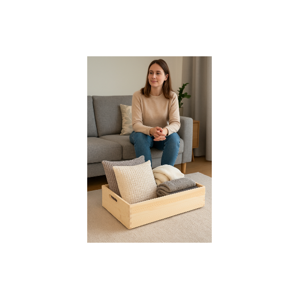 Drewniana Skrzynka 60x40x13,5 cm z Uchwytami | Naturalna Sosna | Pojemnik na Warzywa, Owoce, Dekoracje