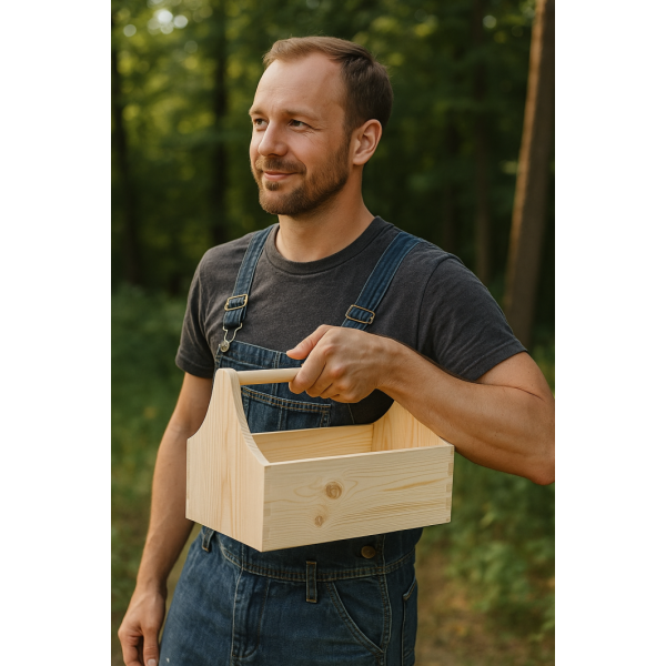 Drewniane nosidełko na narzędzia, narzędziownik drewniany, 34 x 18 x 20,5