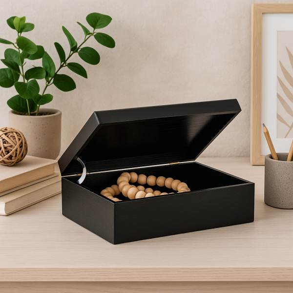 Skrzynka drewniana z deklem bez uchwytów 40x30x13,5 cm Czarna