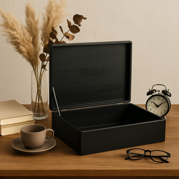 Skrzynka drewniana z deklem bez uchwytów 40x30x13,5 cm Czarna