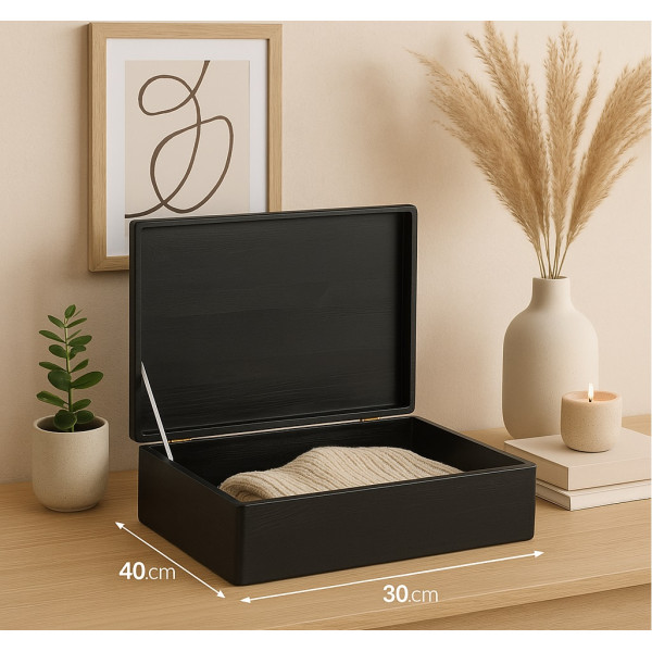 Skrzynka drewniana z deklem bez uchwytów 40x30x13,5 cm Czarna
