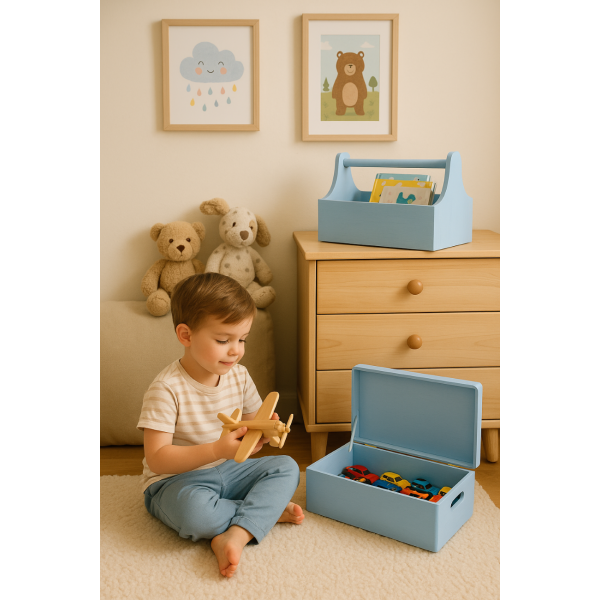 Skrzynka drewniana z deklem 40x30x13,5 cm Niebieska