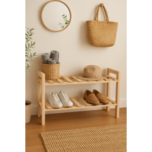 Półka na buty drewniana 70x26x40 cm naturalna– regał na obuwie