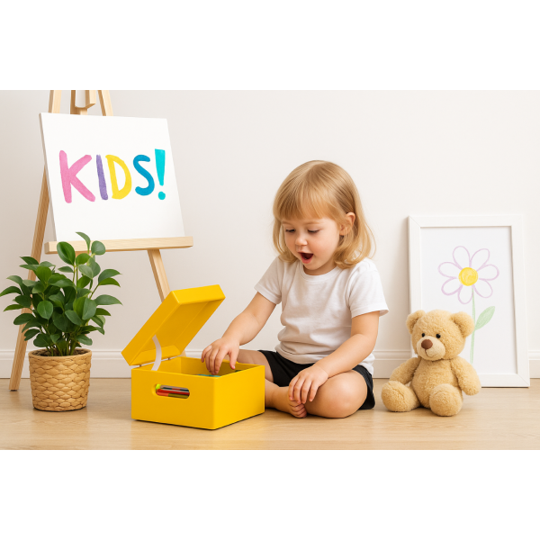 Drewniana skrzynka dekoracyjna 30x20x13,5 cm Żółta