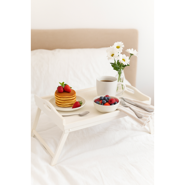 Taca z nogami drewniana 51x32x24 cm Biała