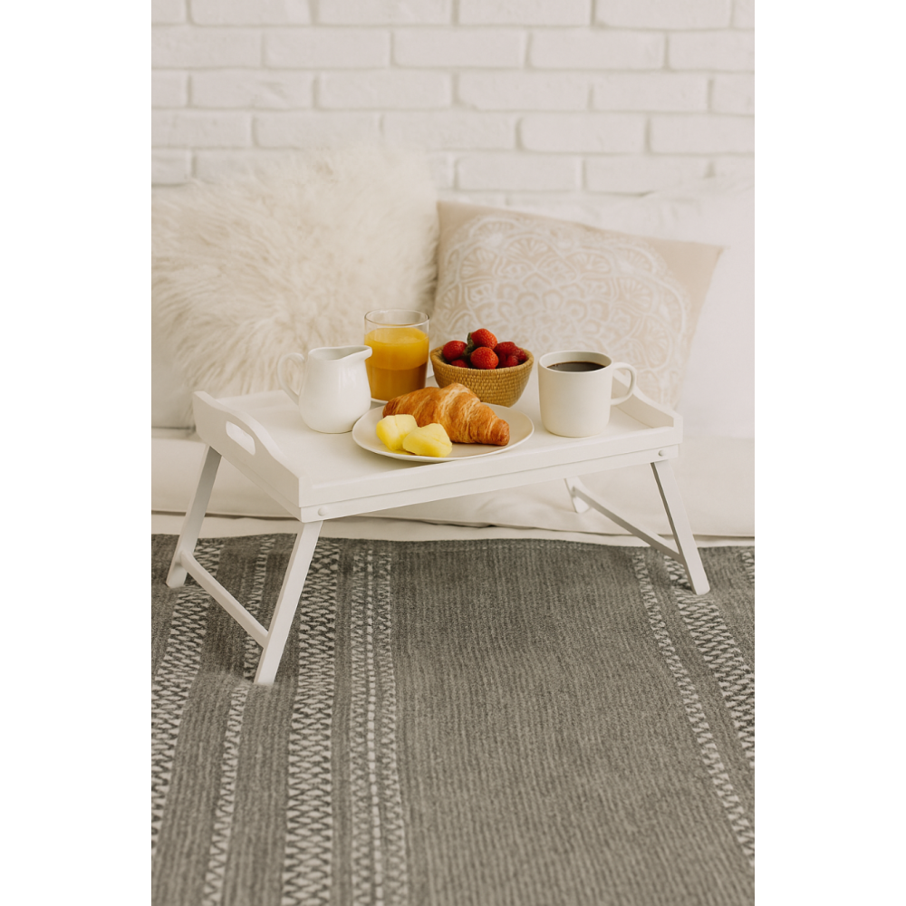 Taca z nogami drewniana 51x32x24 cm biała – stolik śniadaniowy