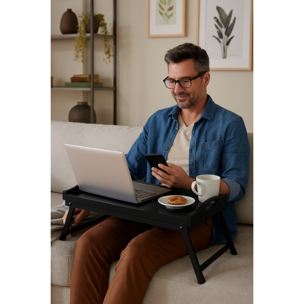 Taca z nogami drewniana 51x32x24 cm Czarna