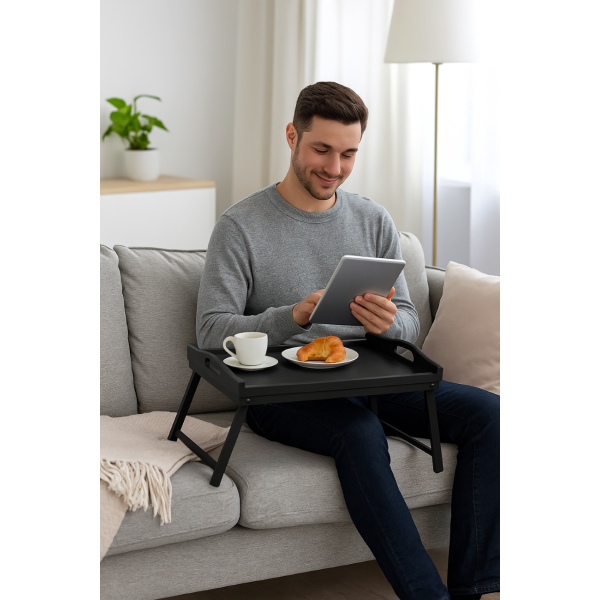 Taca z nogami drewniana 51x32x24 cm Czarna