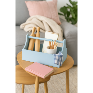 Drewniane nosidełko na narzędzia 34x18x20,5 cm – niebieski narzędziownik