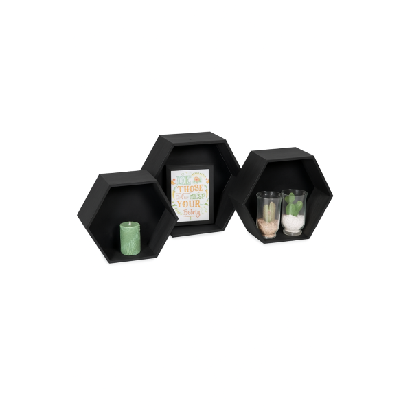 Półki drewniane plaster miodu "heksagon" Jet black