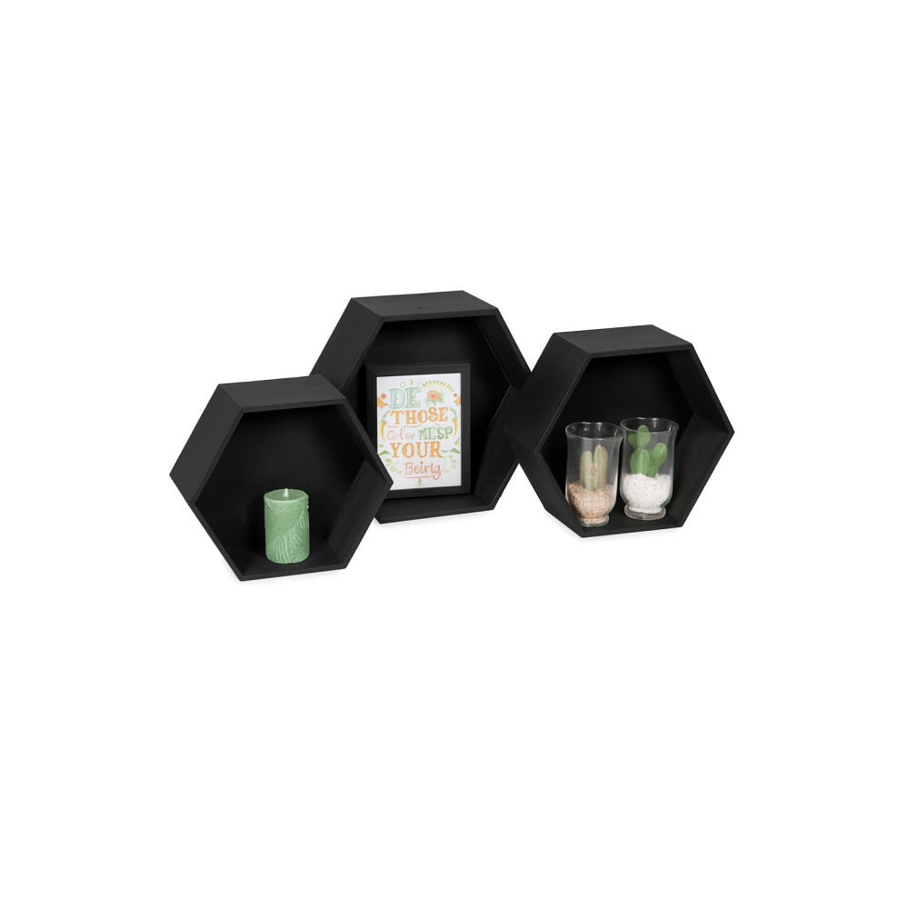 Półki drewniane plaster miodu "heksagon" Jet black