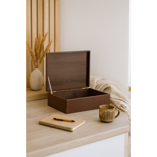 Skrzynka drewniana z deklem 40x30x13,5 cm Brązowa bez uchwytów