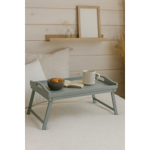 Taca z nogami drewniana 51x32x24 cm szara – stolik śniadaniowy