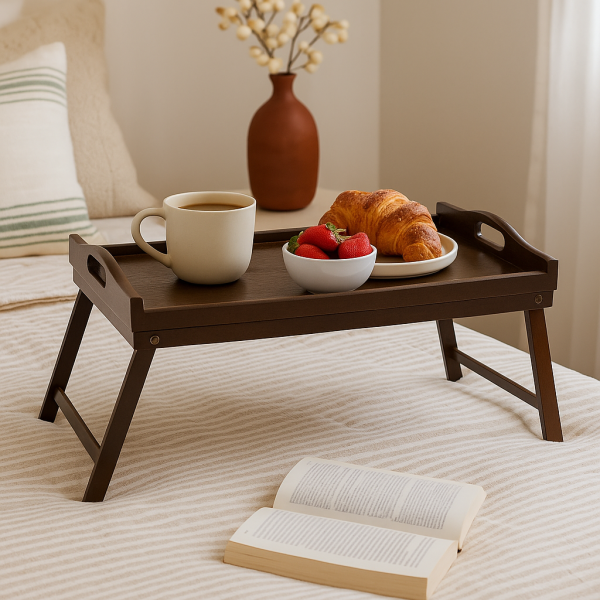 Taca z nogami drewniana 51x32x24 cm Brązowa