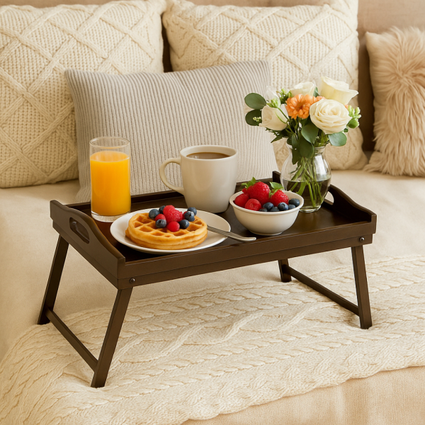 Taca z nogami drewniana 51x32x24 cm Brązowa