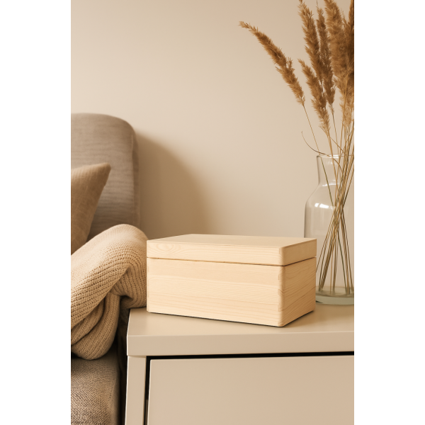 Drewniana skrzynka dekoracyjna 30x20x13,5 cm bez uchwytów z deklem sklejkowym