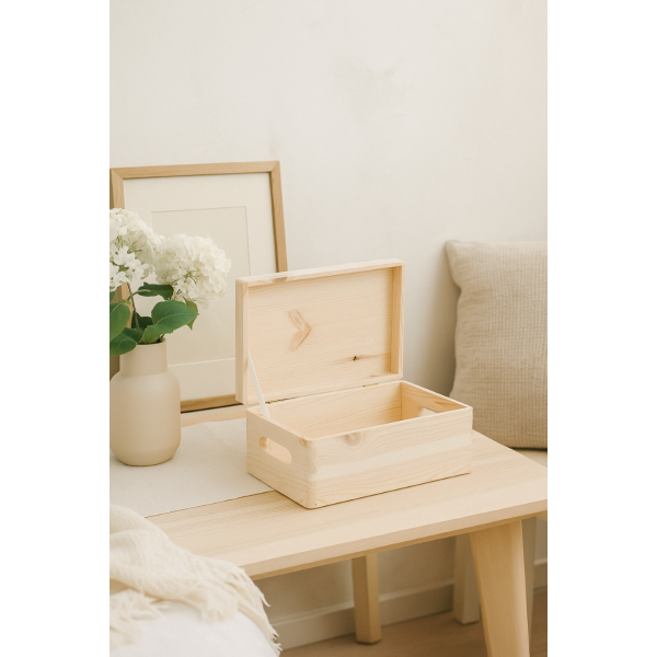 Skrzynka Drewniana z Wiekiem 30x20x13,5 cm | Naturalne Drewno Sosnowe | Pudełko z Pokrywą do Przechowywania