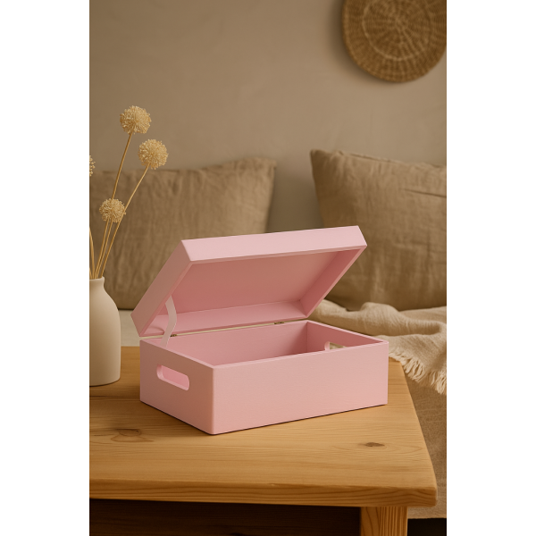 Skrzynka drewniana z deklem 40x30x13,5 cm Różowa