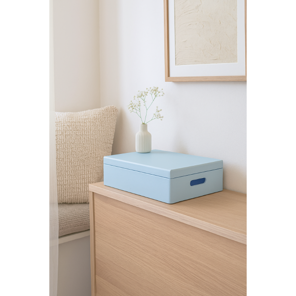 Skrzynka drewniana z deklem 40x30x13,5 cm Niebieska