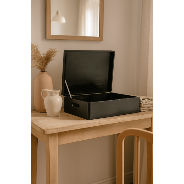 Skrzynka drewniana z deklem 40x30x13,5 /315114 Jet black