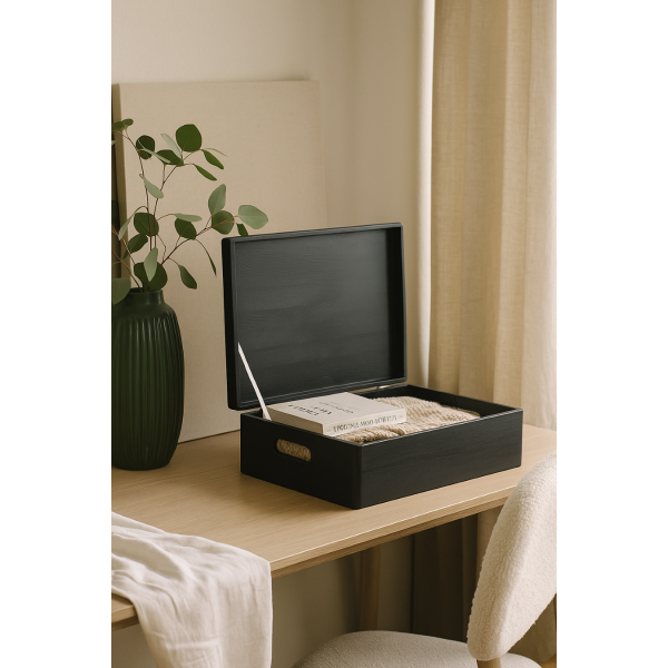 Skrzynka drewniana z deklem 40x30x13,5 /315114 Jet black