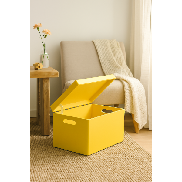 Drewniana skrzynka zamykana 40x30x23 cm Żółta