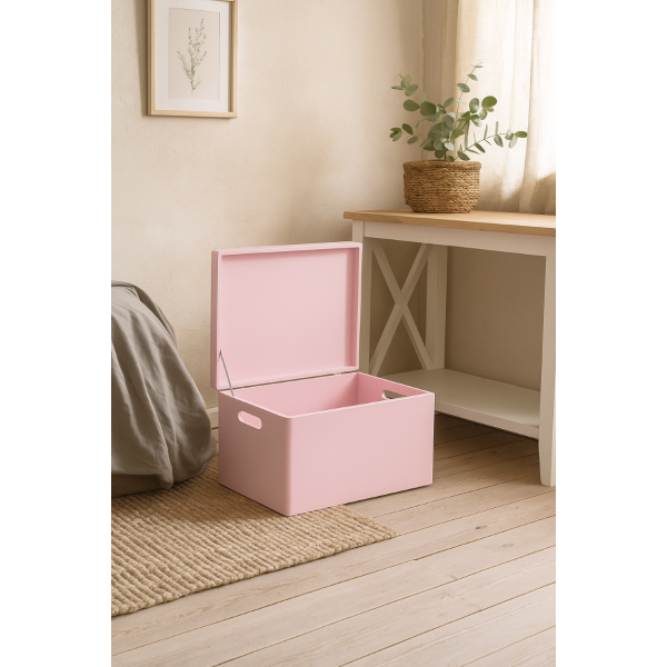 Drewniana skrzynka zamykana 40x30x23 cm Różowa