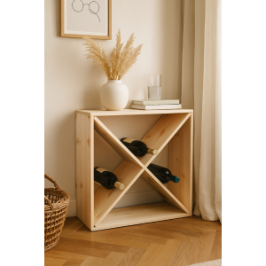 Regał drewniany na wino krzyżak 52x25x52 cm – stojak na butelki wina