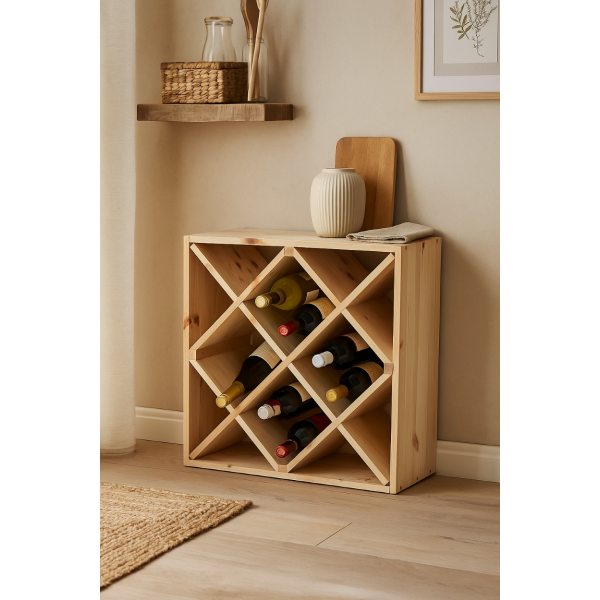 Regał drewniany na wino plaster miodu 52x25x52 cm