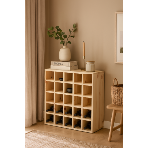 Regał drewniany na wino kratka 52x25x52 cm – stojak na butelki wina