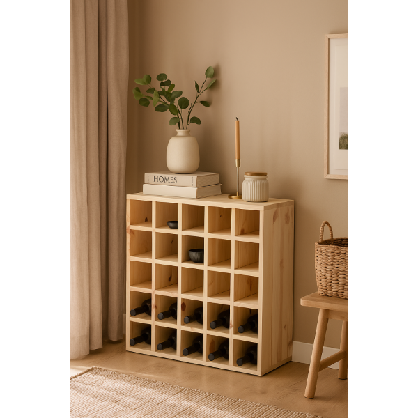 Regał drewniany na wino kratka 52x25x52 cm