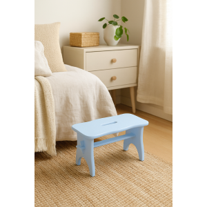 Niebieski drewniany stołek dziecięcy 38x18x21 cm – stołeczek dla dziecka