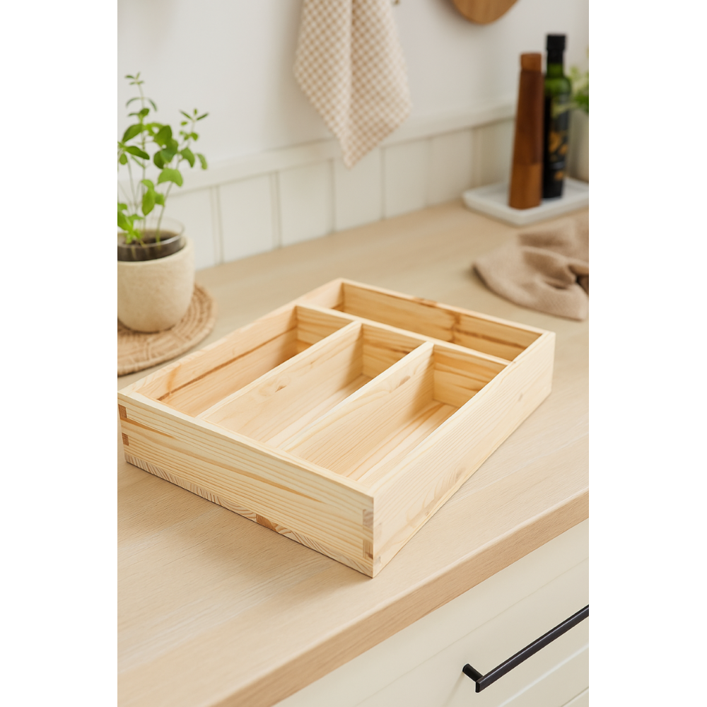 Skrzynka na sztućce drewniana 25x31x7 cm – organizer do szuflady